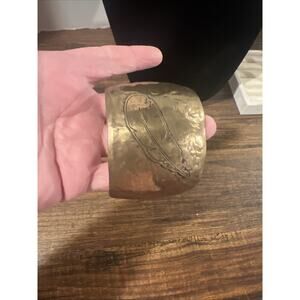 Brass Cuff Bracelet With Feather Design